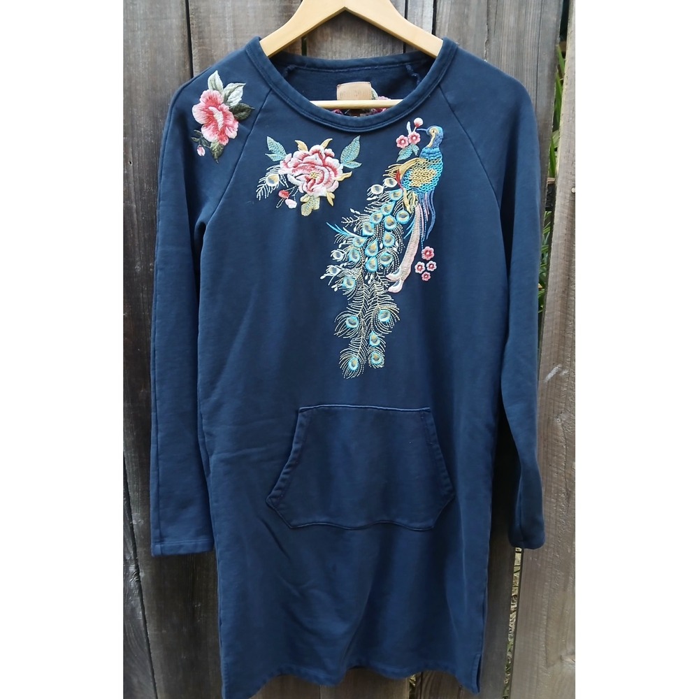 Driftwood Layla Embroidered Peacock‎ Floral Tunic Sweatshirt Dress Women's S - Picture 9 of 10